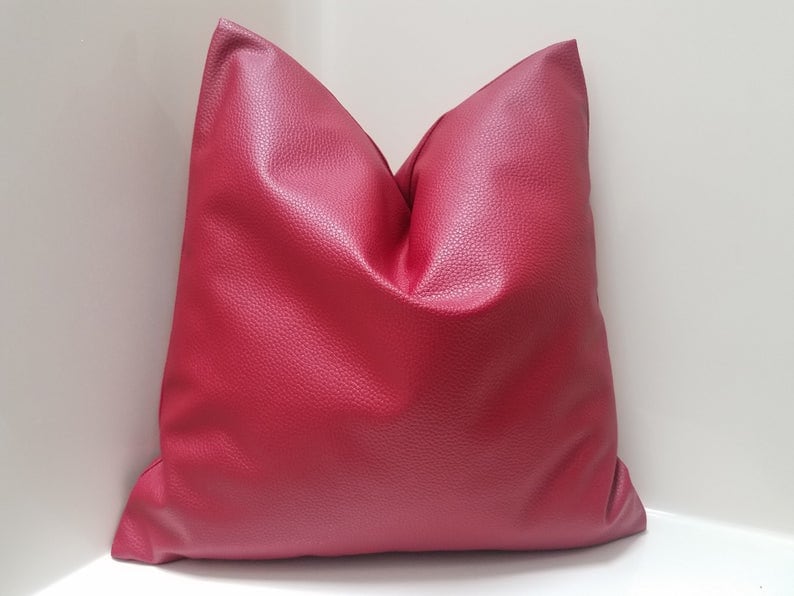 Red Faux Leather Pillow Cover Eco Leather Pillow Vegan Etsy