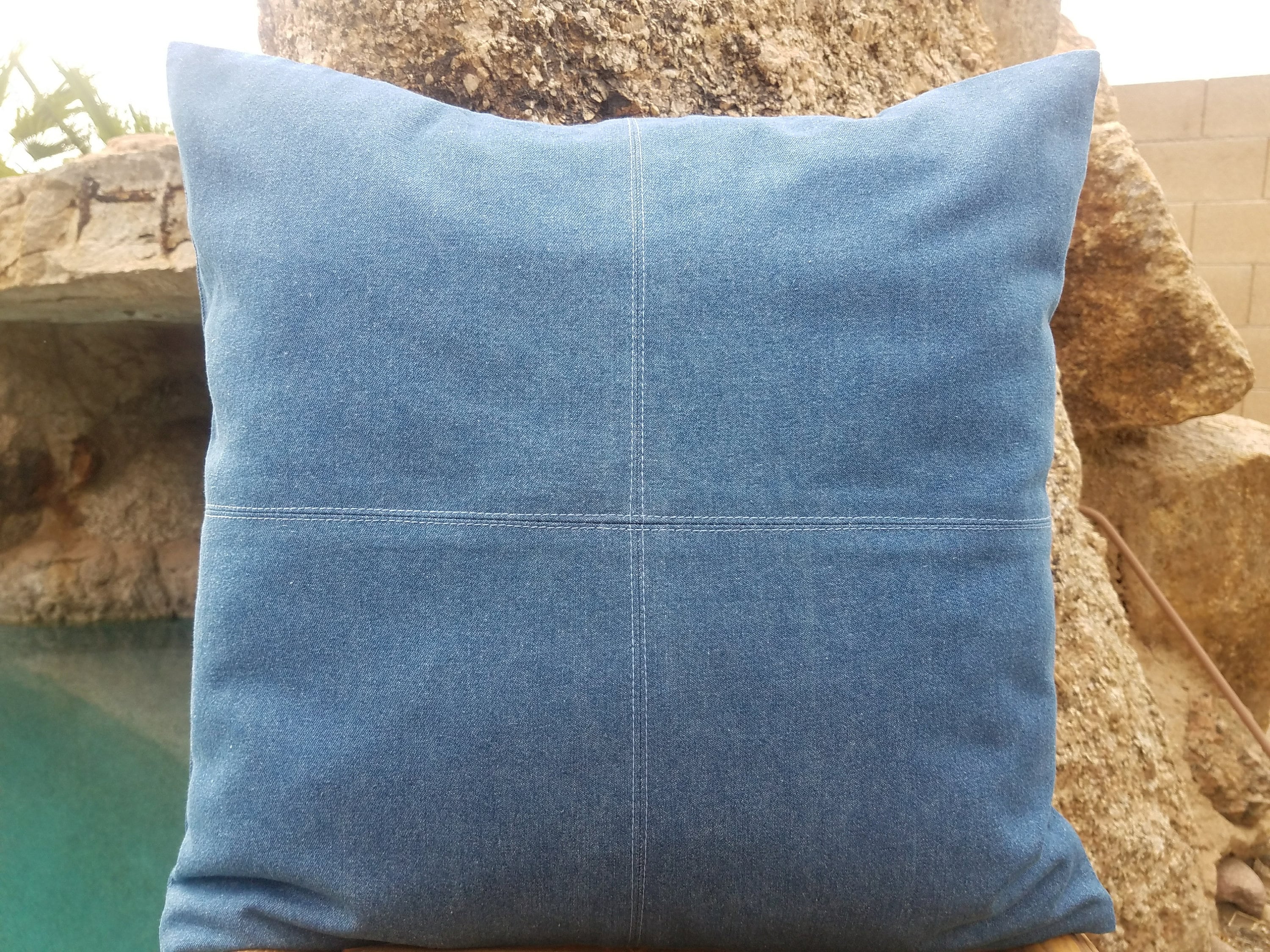 blue denim throw pillows