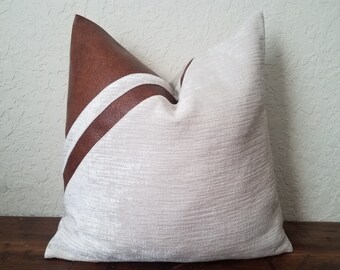 Chenille& Leather Pillow