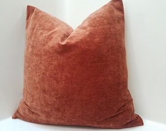 Copper Chenille Pillow Cover: Beige Denim Back, Decorative Throw