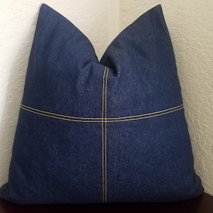 Navy Blue Denim Pillow Cover: Patchwork Accent Pillow