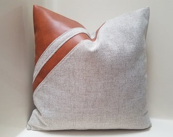Faux Leather Pillow Cover: Tribal Color Block Throw Pillow