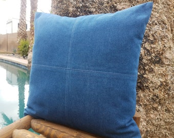 Blue Denim Pillow Cover- American Denim Square Pillow- Patchwork Pillows- Denim Oblong Pillow- Modern pillow cover- Southwestern home decor