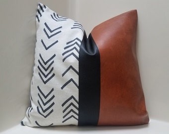 Mud cloth Pillow Cover VARIETY SIZES and STRIPE Color Faux Leather Pillow Cover, Color Block Pillow, Tribal Throw Pillow, Accent Pillowcases