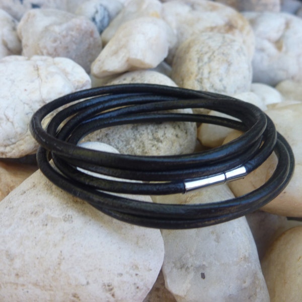 Black Five wrap  Leather Bracelet/ Wirstband/ Cuff /Surf /Unosex