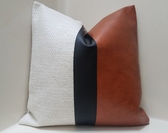 Faux Leather Pillow Cover VARIETY SIZE & COLOR Decorative Pillow Cover, Color Block Pillow, Tribal Throw Pillow, Accent Boho Pillowcases