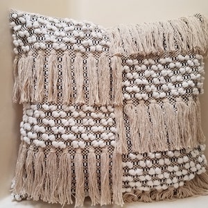 Bohemian Fringe Pillow Cover, Lumbar Throw, Handwoven Pillow, Boho Fringe Pillow, Decorative Pillows, Textured Throw Pillow, Woven Pillows