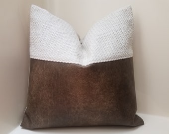 Mudcloth Pillow Cover. Faux Leather Pillow Cover. Lumbar pillow case. Rustic Pillow Covers. Mid-century pillow.  Color Block Pillow