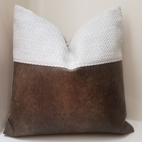 Mudcloth & Faux Leather Pillow Cover: Rustic Color Block Lumbar