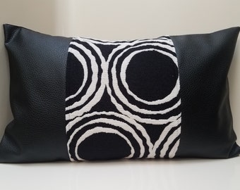 Faux Leather Pillow Cover. Chenille Pillow Cover. Luxury Modern Pillow. Black Accent Pillow. Color Block Pillow. Patchwork Pillow. Cushions