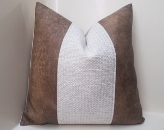 Faux Leather Pillow Cover, Pillow Cover, Lumbar pillow case, Rustic Pillow Covers, Country Farmhouse Home Decor, Color Block Pillow