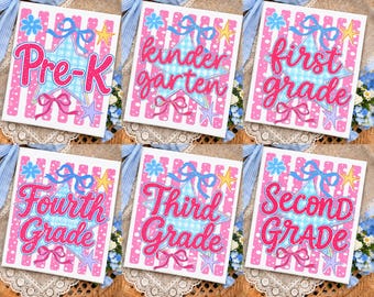 Back To School Grade Bundle PNG: Pre-K Kindergarten First Second Third Fourth Grade png Retro Coquette Clipart (Digital Download)