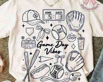 レトロな野球の落書きPNG、試合当日の雰囲気（デジタルダウンロード）