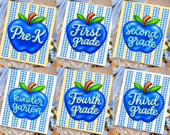 Back To School Grade Bundle PNG: Pre-K Kindergarten First Second Third Fourth Grade Blue Apple png Classroom School Graphics
