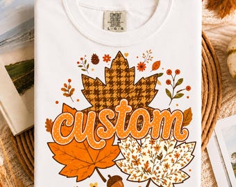 Custom Name PNG: Autumn Leaves Floral Leopard Maple Leaf Personalized Name PNG Fall Harvest Clipart (Digital Download)