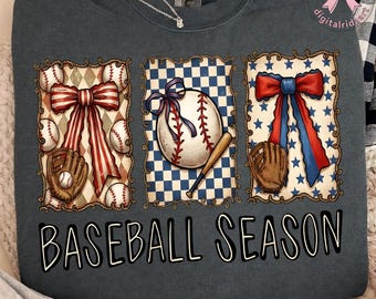 Baseball Season PNG: Patriotic Baseball Bows Vintage Art Sports Mom Baseball Season png Retro USA (Digital Download)