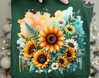 水彩ひまわりPNG | 花のスプラッシュ昇華デザイン | 夏の明るい花のクリップアート