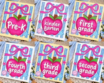 Pink Apple School Grades Bundle PNG: Pre-K Kindergarten First Second Third Fourth Grade png Back To School Clipart (Digital Download)