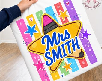 Retro School Star PNG: Mr Smith Name Design PNG Teacher Appreciation png Colorful Vintage Back To School Graphic (Digital Download)