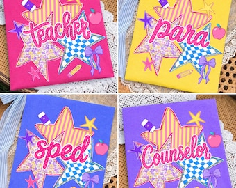 School Staff PNG Bundle: Teacher Para Sped Counselor Star Classroom Clipart png Back To School Coquette Design (Digital Download)