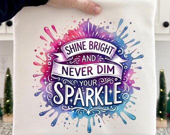 明るく輝き、決してその輝きを失わないように PNG: カラフルな水彩画の名言、インスピレーションを与えるモチベーションの png ポジティブアート (デジタルダウンロード)