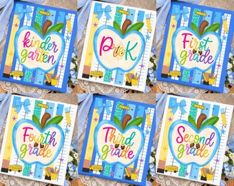 Back To School Grade Bundle PNG: Kindergarten Pre-K First Second Third Fourth Grade School Apple PNG (Digital Download)