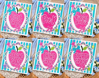 Apple Grade Bundle PNG: Pre-K Kindergarten First Second Third Fourth Grade png Back To School Clipart (Digital Download)