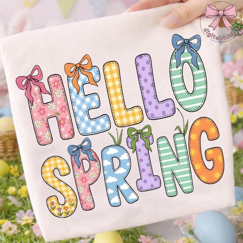 Pastel Spring PNG: Hello Spring Floral Patchwork Letters Spring Season ...