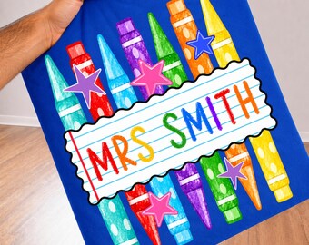 Mrs Smith PNG: Colorful Crayon Back to School Teacher Name PNG Rainbow Classroom Design (Digital Download)