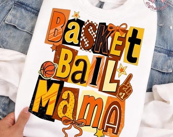 Basketball Mama PNG: Retro Sports Typography Orange Black Letter Collage Game Day Mama png Aesthetic Art (Digital Download)