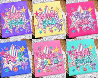 Grade Level Star PNG: Coquette Back To School Design Retro Pastel Patchwork Grade png Kindergarten Pre K First (Digital Download)