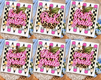 Leopard Apple Grade Bundle PNG: Kindergarten Pre-K First Second Third Fourth Grade Back To School PNG (Digital Download)