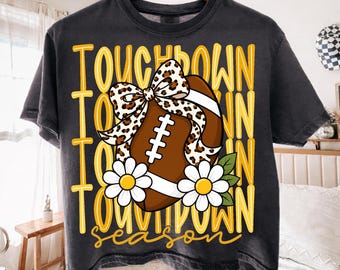 Touchdown Season PNG: Coquette Football Bow Leopard Daisy Game Day Retro Sports png Football Floral Clipart (Digital Download)