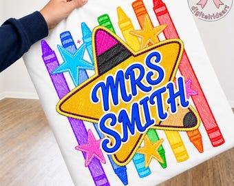 Mrs Smith PNG: Back To School Teacher Name png Crayon Star Classroom Design Personalized Educator Art (Digital Download)
