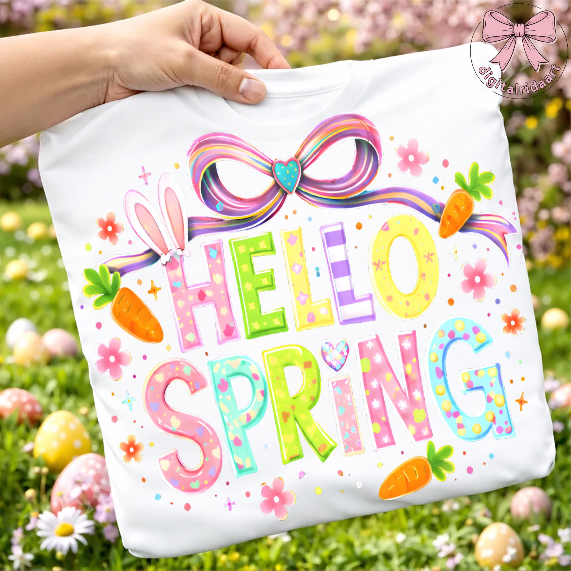 Hello Spring PNG: Floral Patchwork Letters Spring Season Png Pastel ...