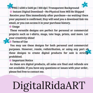 May include: Digital download graphic with text including "Instant Digital Download" and "DigitalRidaART". The design is for personal and commercial use on items like t-shirts and mugs. Sales are final, no refunds.