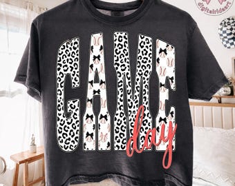 Game Day PNG: Baseball Leopard Bow Pattern Sports Letter Art Team Spirit png Trendy Fan Design (Digital Download)