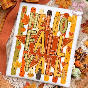 Hej höst allihopa PNG: Retro hösttypografi, pumpafältsäsong png, Thanksgiving-skördeclipart (digital nedladdning)
