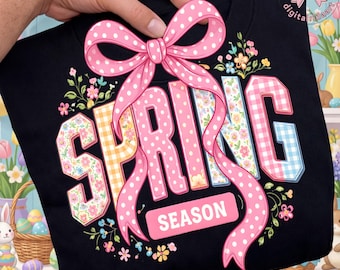 パステルフローラルリボンPNG：春の季節のギンガムレター春pngコテージコアイースタークリップアートセット（デジタルダウンロード）