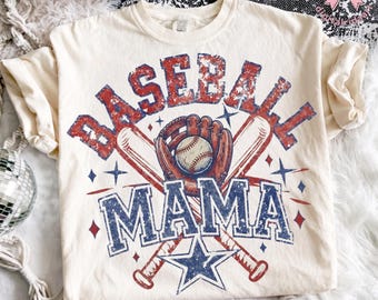 Baseball Mama PNG: ヴィンテージ風のダメージ加工スポーツママ PNG レトロなボールパークプライドアメリカーナデザイン (デジタルダウンロード)