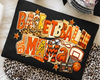 Basketball Mama PNG: Retro Sports Mom Leopard Patchwork Art Game Day Spirit png Basketball Fan Design (Digital Download)