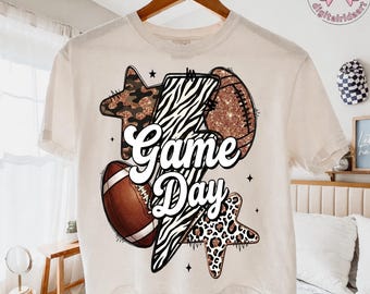 Game Day Football Lightning PNG: Leopard Zebra Camo Sports Aesthetic png Bold Pattern Collage (Digital Download)