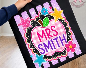 Personalized Teacher Name PNG: Custom Teacher Apple Name png Back To School Classroom Clipart (Digital Download)