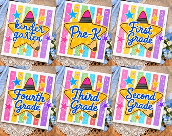 Back To School Grade Levels Bundle PNG: Kindergarten Pre-K First Second Third Fourth Grade png School Clipart (Digital Download)