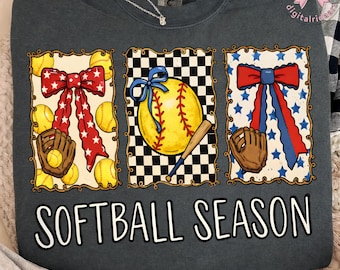 ソフトボールシーズン PNG: 愛国的な弓のソフトボールパネル ソフトボール PNG 水彩スポーツアートセット (デジタルダウンロード)