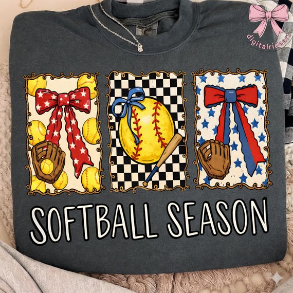 Softball Season PNG: Patriotic Bow Softball Panels Softball png Watercolor Sports Art Set (Digital Download)