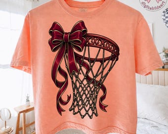 Basketball Hoop Bow PNG: Elegant Sports Net Illustration Game Day Aesthetic png Trendy Fan Art (Digital Download)