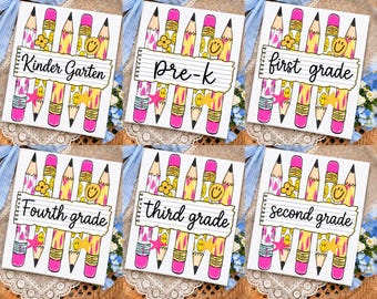 Retro School Pencil PNG: Kindergarten Pre-K First Second Third Fourth Grade Pencil Bundle School png (Digital Download)