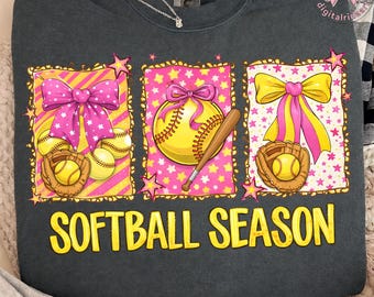 ソフトボールシーズン PNG: ピンクのソフトボールの弓のクリップアート スポーツ愛好家 PNG レトロスターソフトボールアート (デジタルダウンロード)