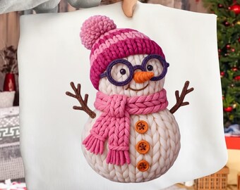 かぎ針編みの雪だるま PNG • ピンクのフェイクヤーンクリップアート（デジタルダウンロード）